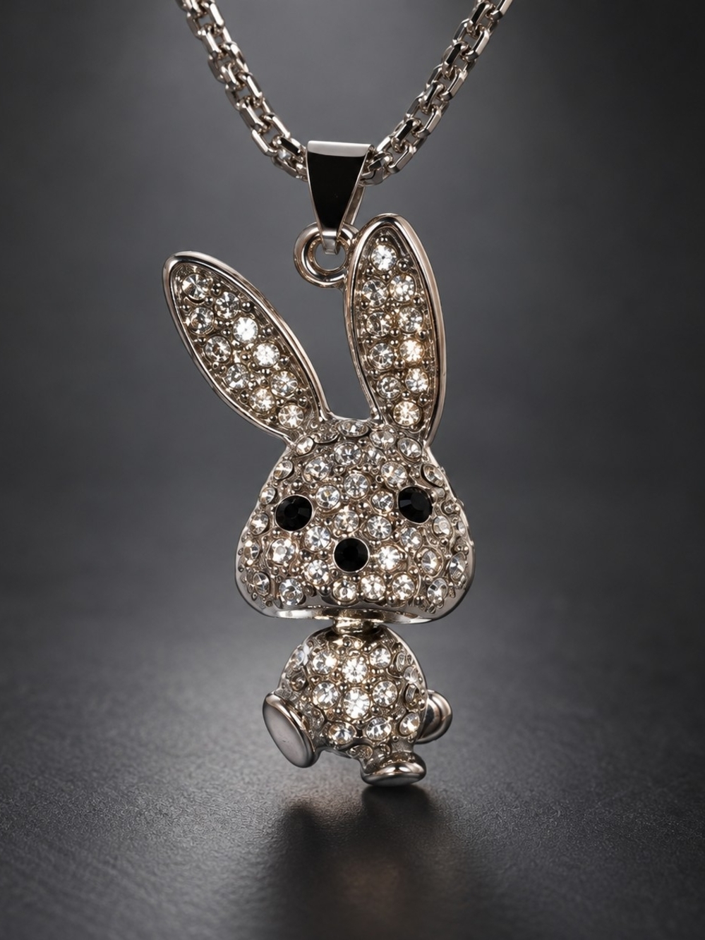 Crystal Bunny Pendant Necklace - Silver Sparkle